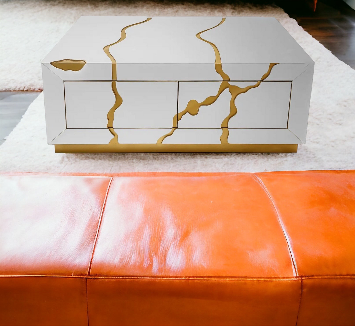 Coffee Table with Gold Accents and Two Drawers