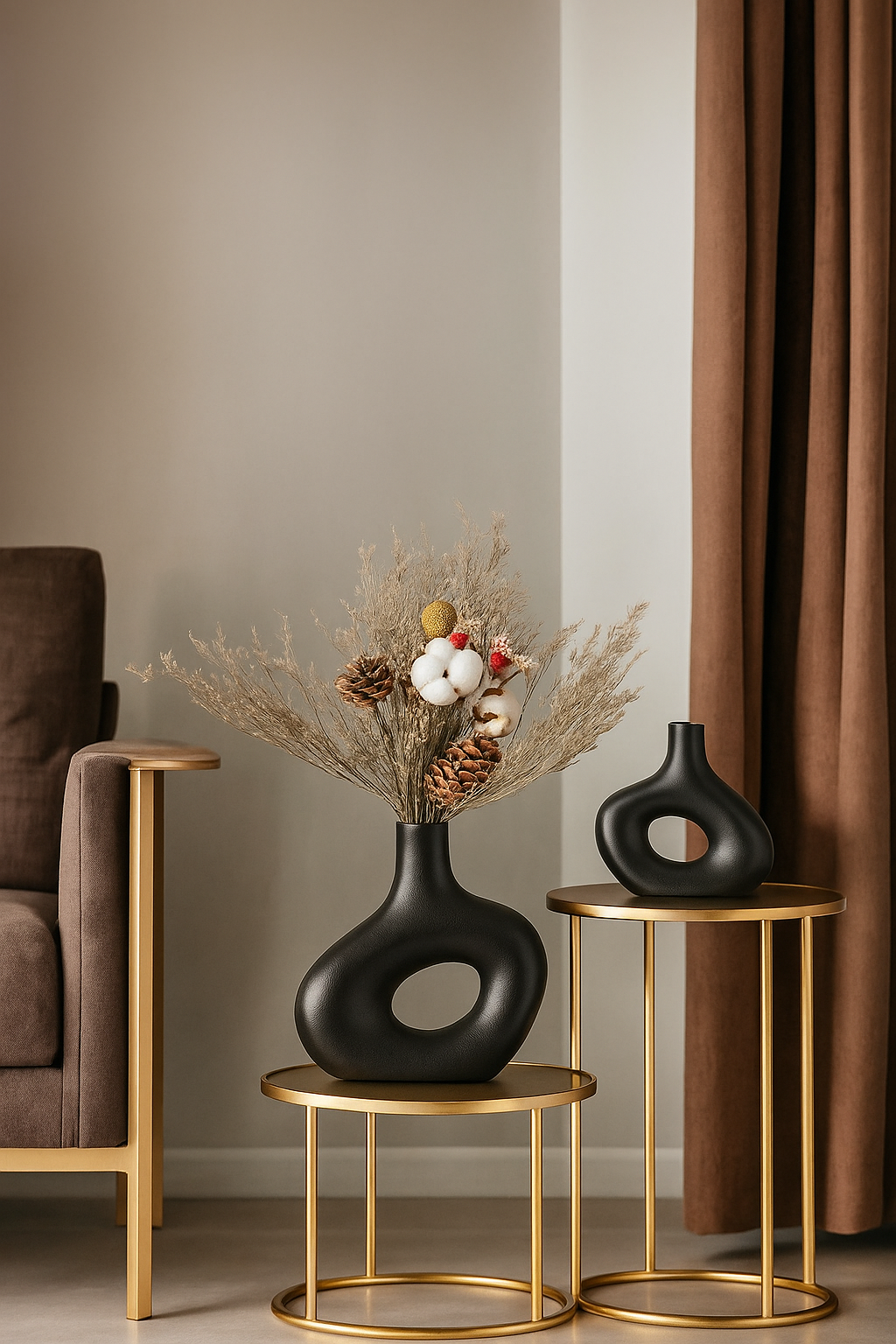 Black Ceramic Vases Set of 2