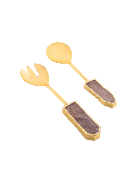 Amethyst and Rose Quartz Salad Servers