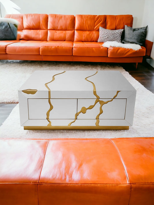 Coffee Table with Gold Accents and Two Drawers