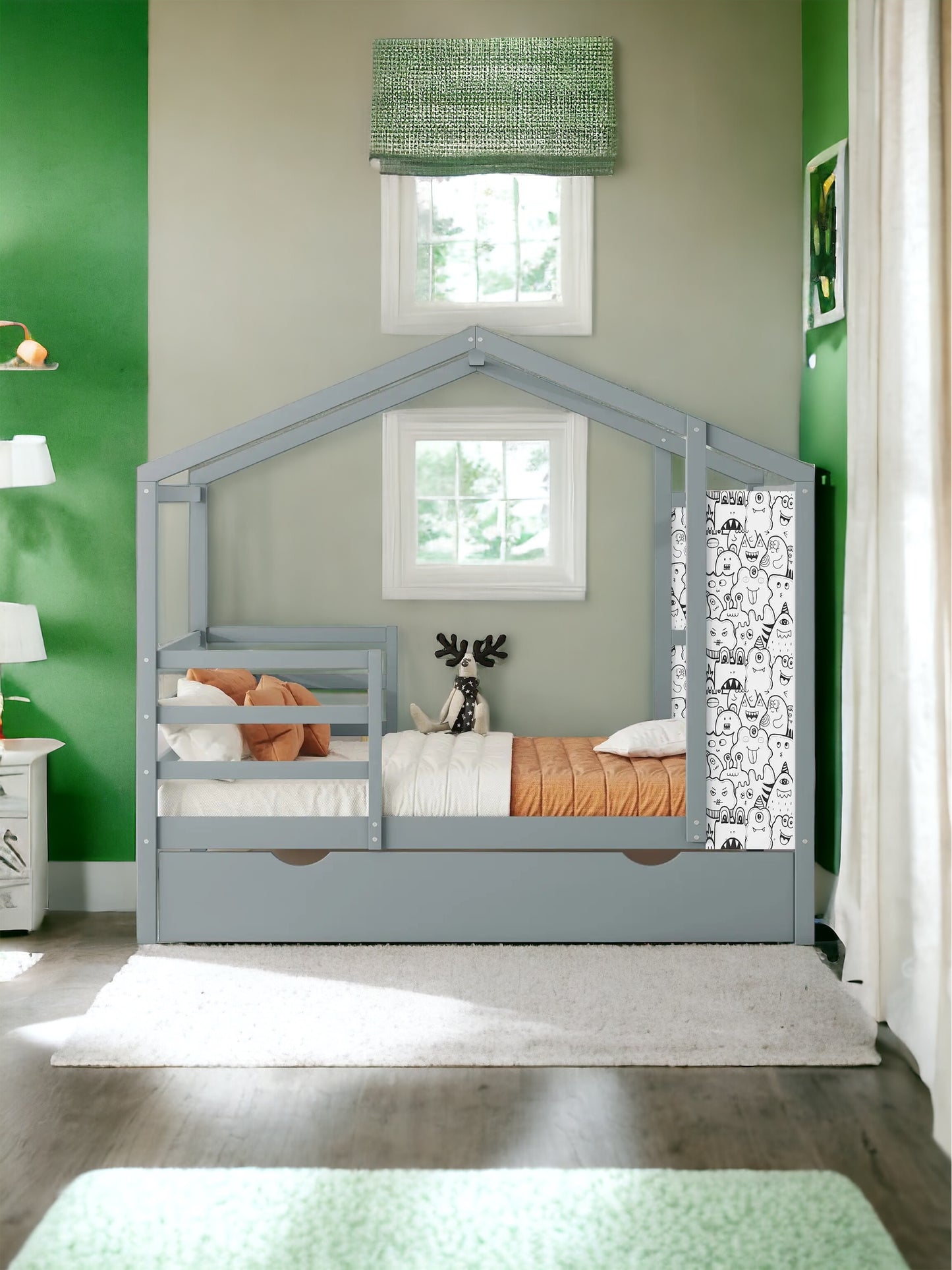 PlayHouse Bed with Fence and Writing Board, Pink