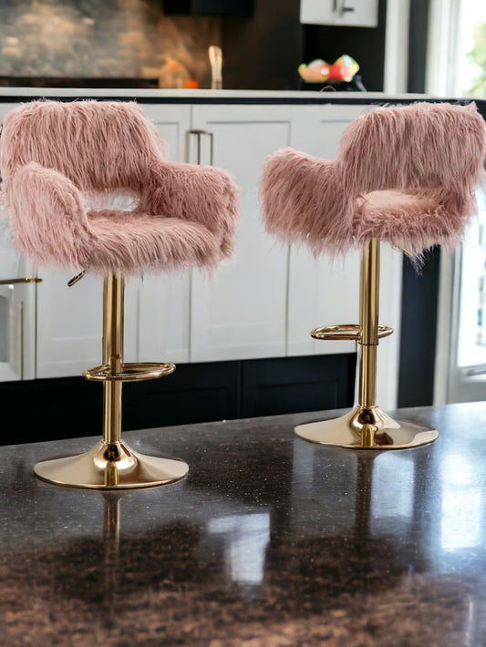 Light Mauve Bar Stools 2-piece Set, Hollowed-Out Braces Handrail