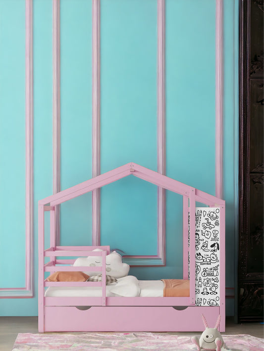 PlayHouse Bed with Fence and Writing Board, Pink