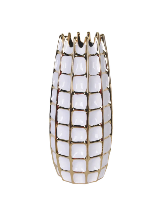 Peri White Vase with Gold Square Design