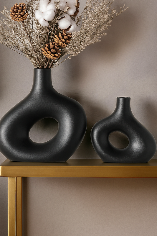 Black Ceramic Vases Set of 2