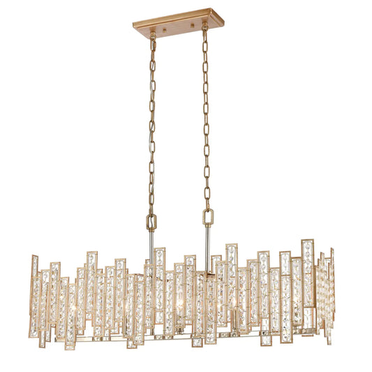 Glam Equilibrium 5-Lght Linear Chandelier Matte Gold W/Cystal