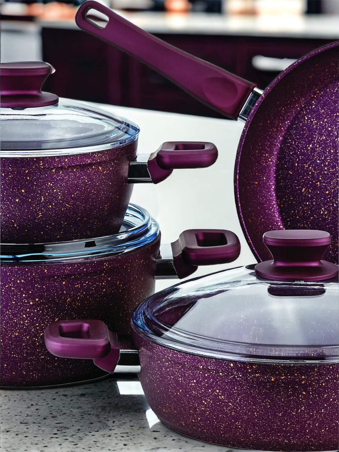 Plum 7-Piece Non-Stick Granite Cookware Set