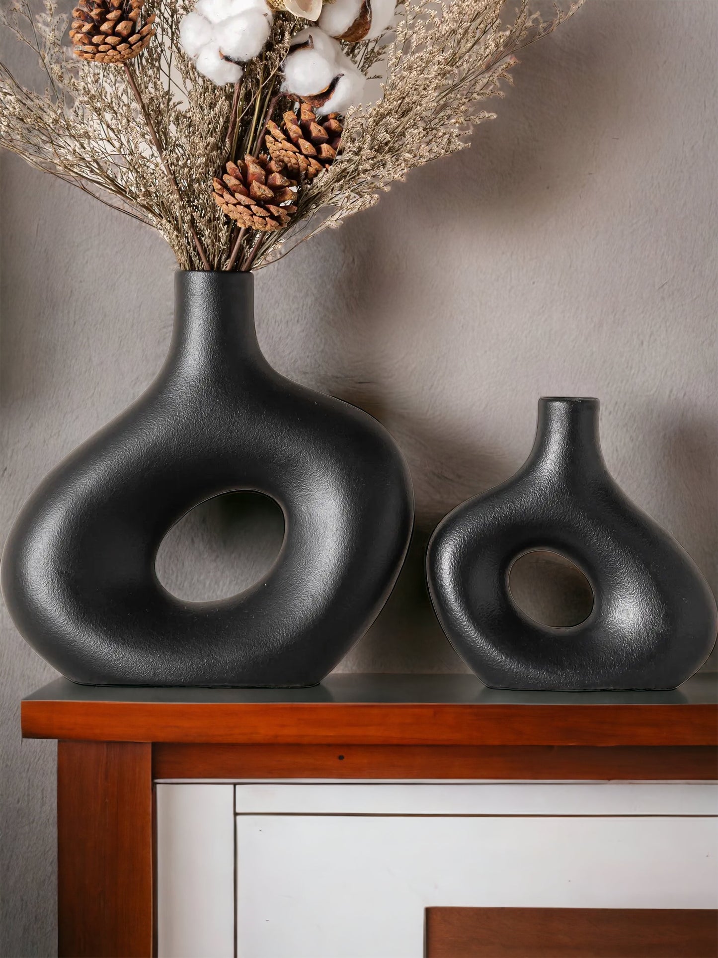 Black Ceramic Vases Set of 2