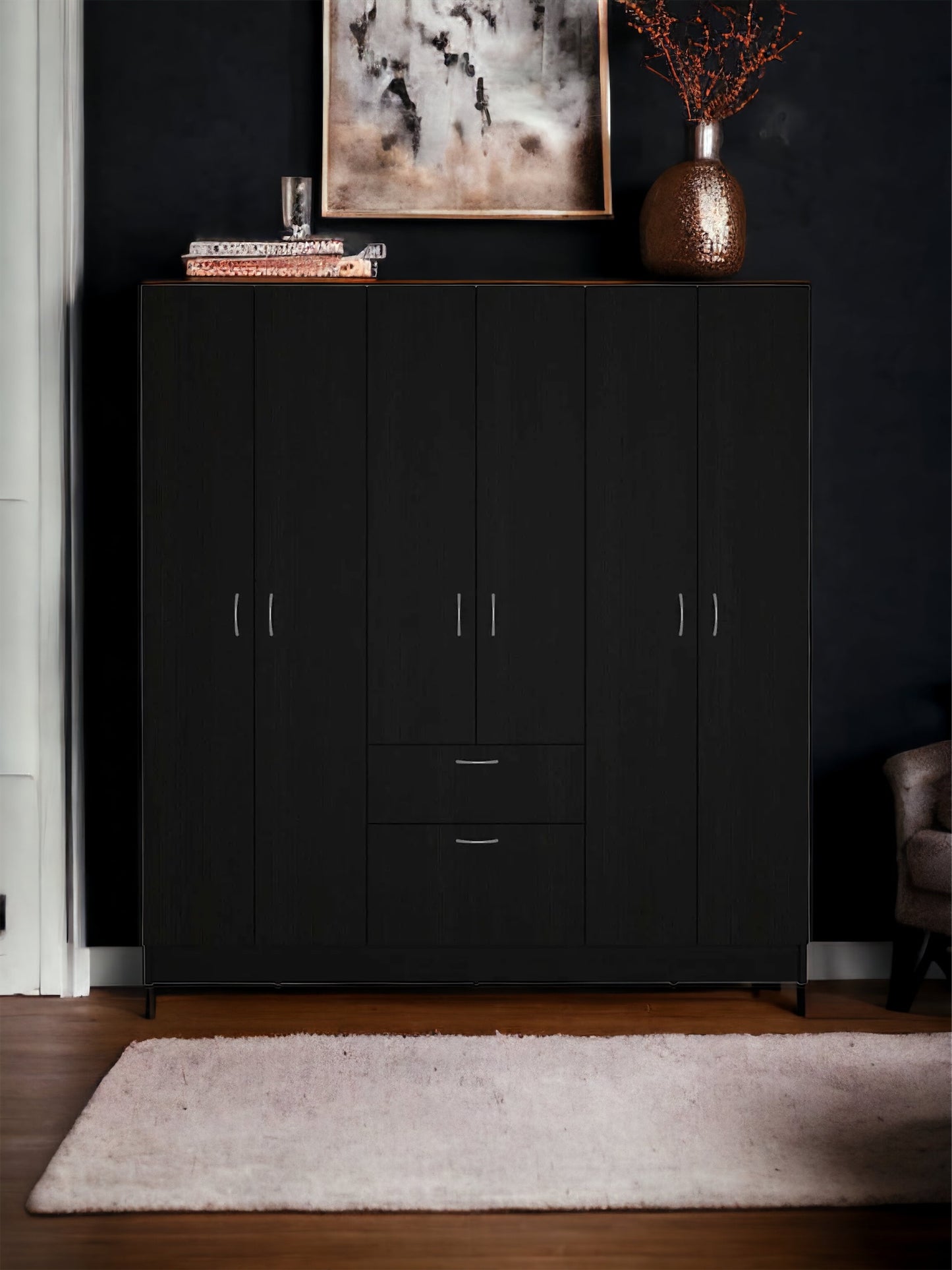 The Sylvia Six Door Armoire- Three Cabinets with Hidden Drawer