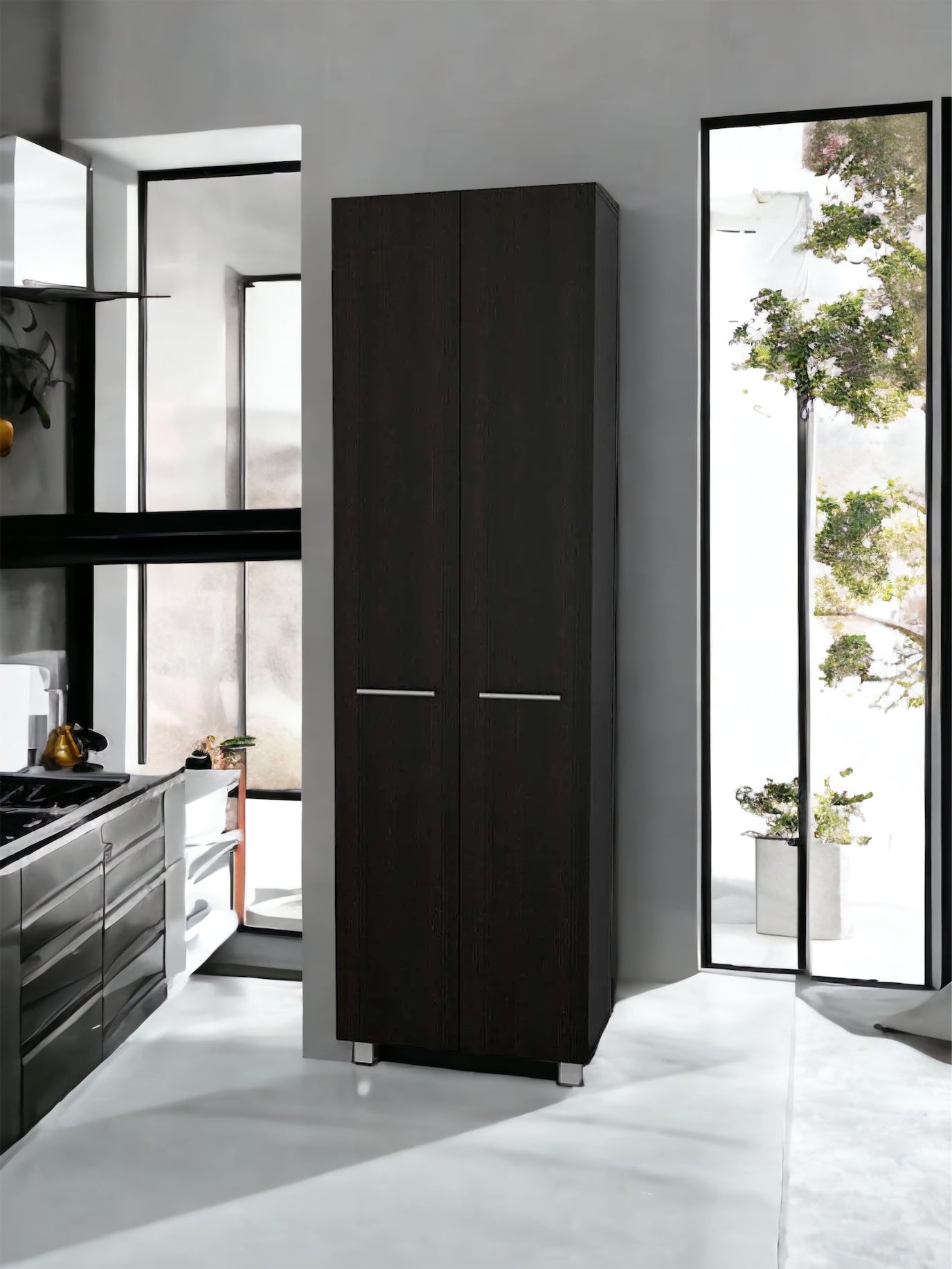 The Vivi Double Door Pantry Cabinet with Five Interior Shelves