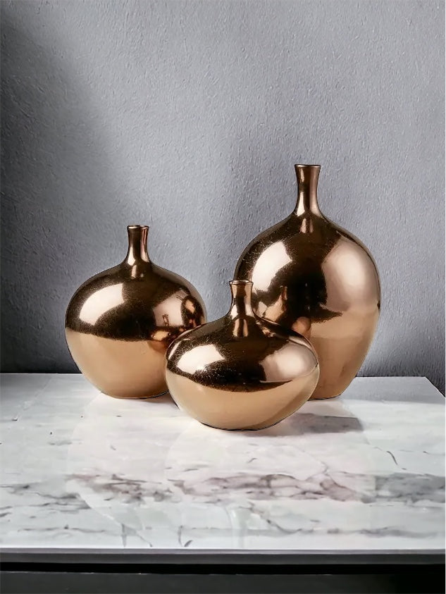 Metallic Glam Bronze Ceramic Vases