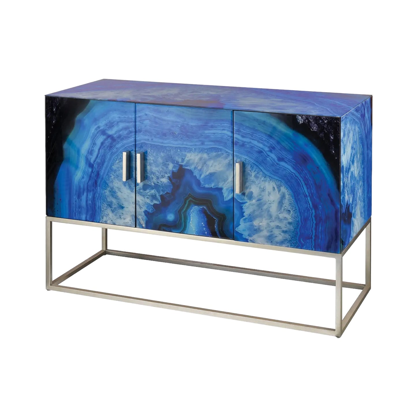 Five-O 3-Door 49" Wide Blue Agate Glass Credenza